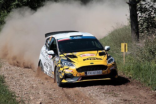 Ford Fiesta Rally3 competing on a gravel special stage