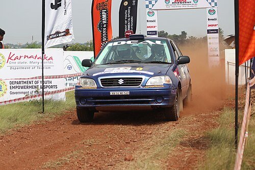 A rally car competing at the Indian National Rally Championship
