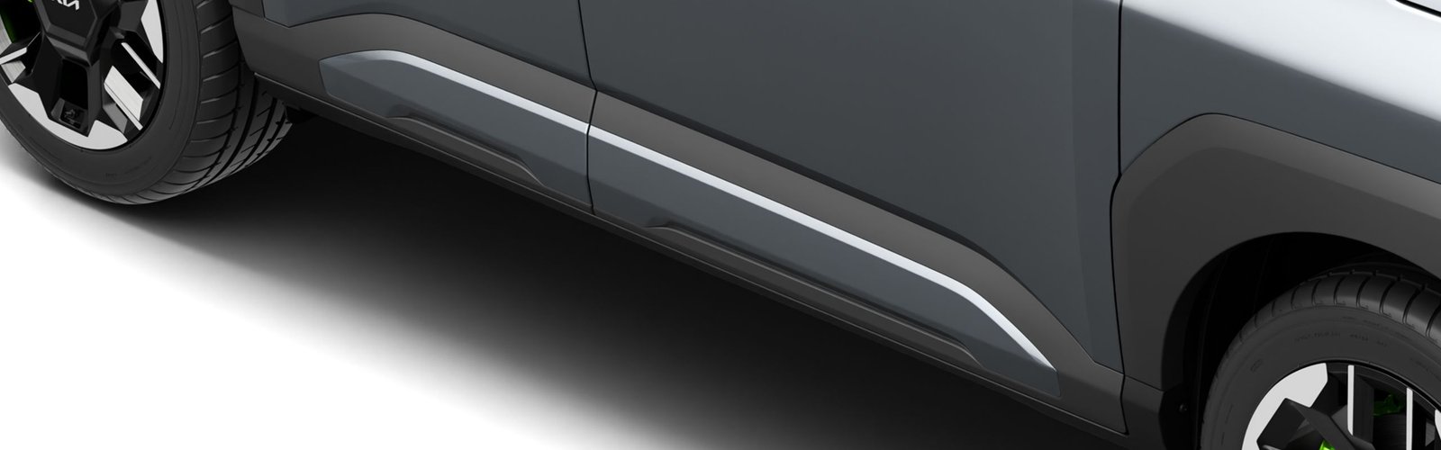 Kia Syros side skirt and wheel design