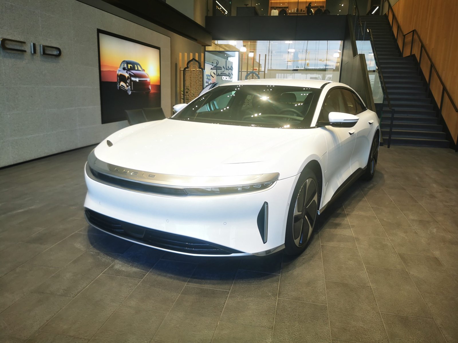 Lucid Air displayed in a showroom