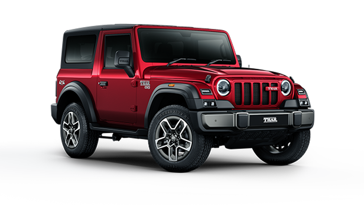 Current Mahindra Thar OG off-road SUV in Tango Red