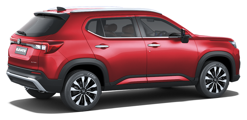 Honda Elevate rear three quarter view in red