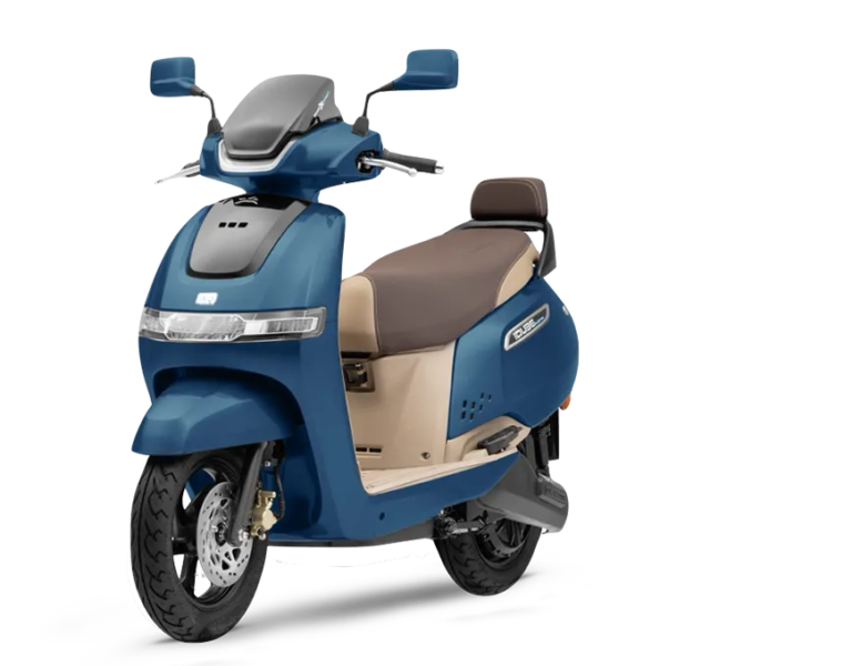 TVS iQube studio shot in Starlight Blue Beige