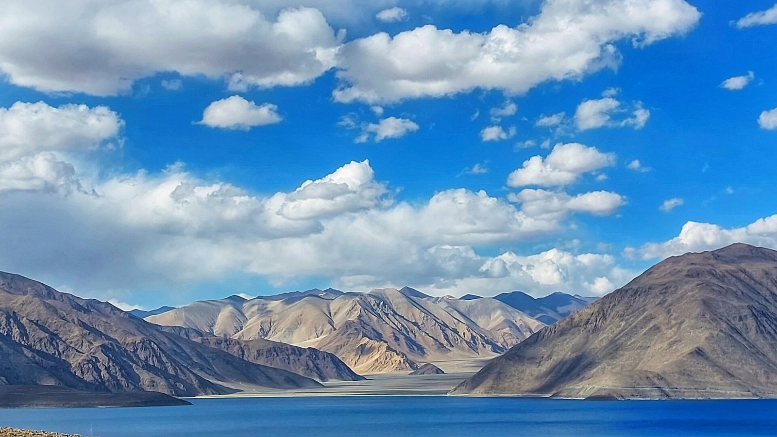 Pangong Tso lake in Ladakh under clear skies