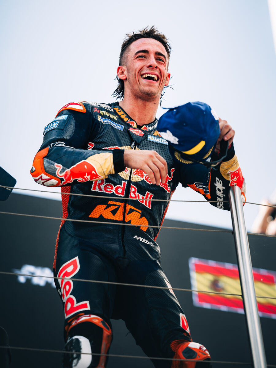 Pedro Acosta celebrating a podium finish at the Hungarian Grand Prix in June 2026