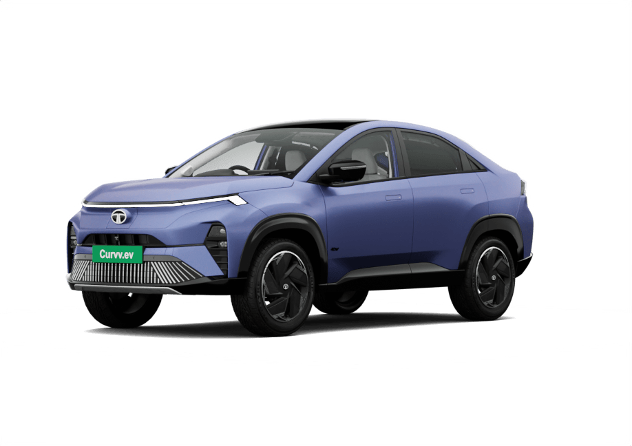 Tata Curvv EV in Virtual Sunrise, front three-quarter view