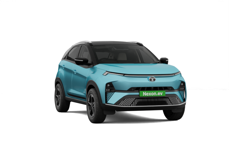 Tata Nexon EV in Creative Ocean, front three-quarter view