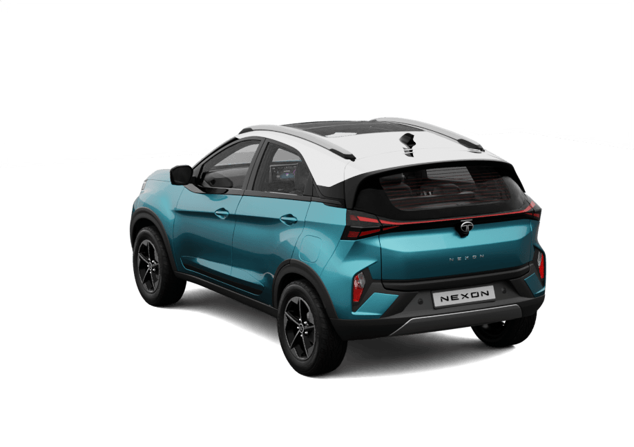 Tata Nexon in Ocean Blue, rear three-quarter view