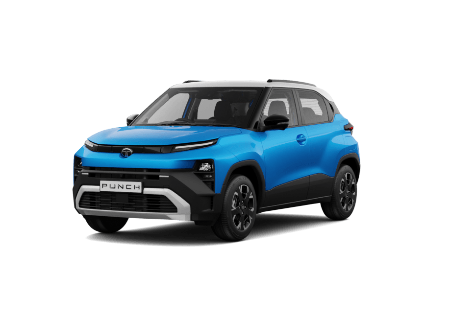 Tata Punch in Cyantific, front three-quarter view