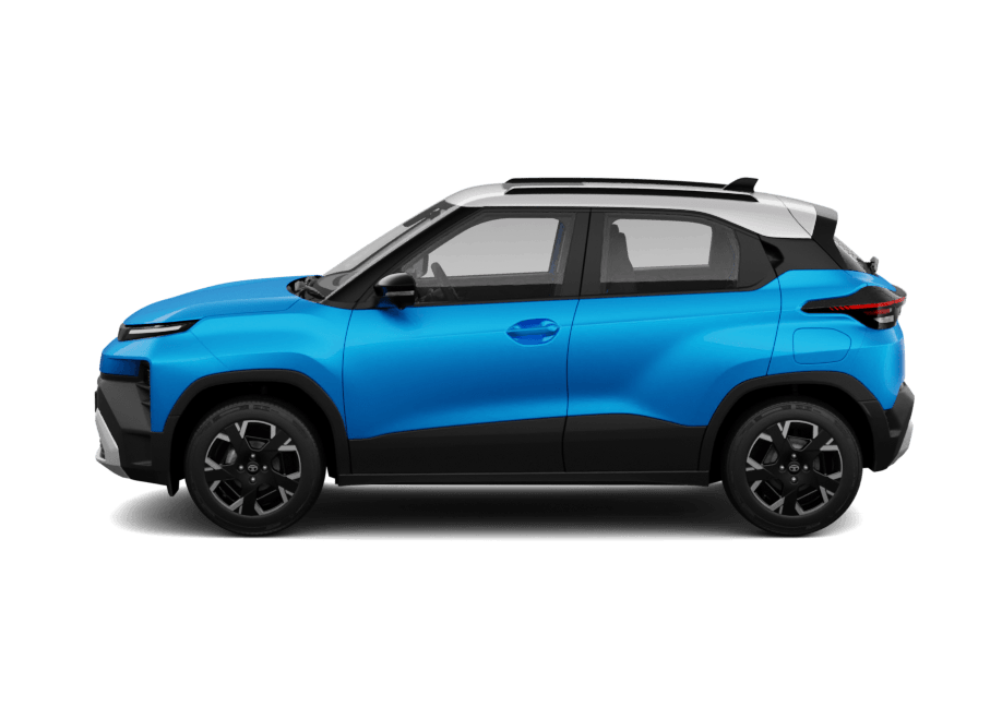 Tata Punch in Cyantific blue, side profile view