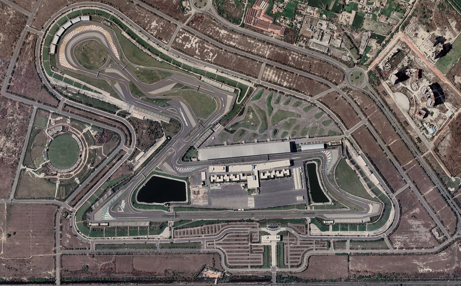 Aerial view of the Buddh International Circuit in Greater Noida, India