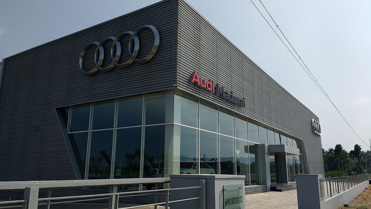 Car dealership showroom floor in Madurai, Tamil Nadu