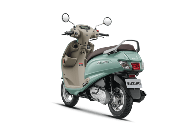 Suzuki Access 125 studio shot, rear three-quarter