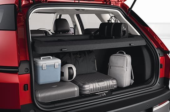 Hyundai Bayon boot loaded with suitcases and a backpack