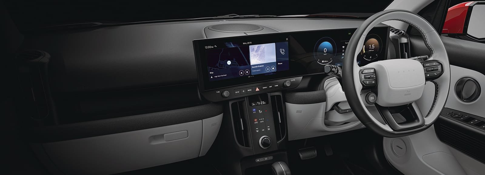 Hyundai Bayon dashboard with dual 12.3-inch curved displays