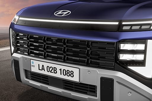 Close-up of the Hyundai Venue connected LED light bar and grille