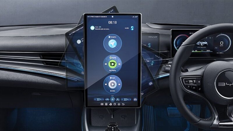 Rotating touchscreen display inside a BYD Seal