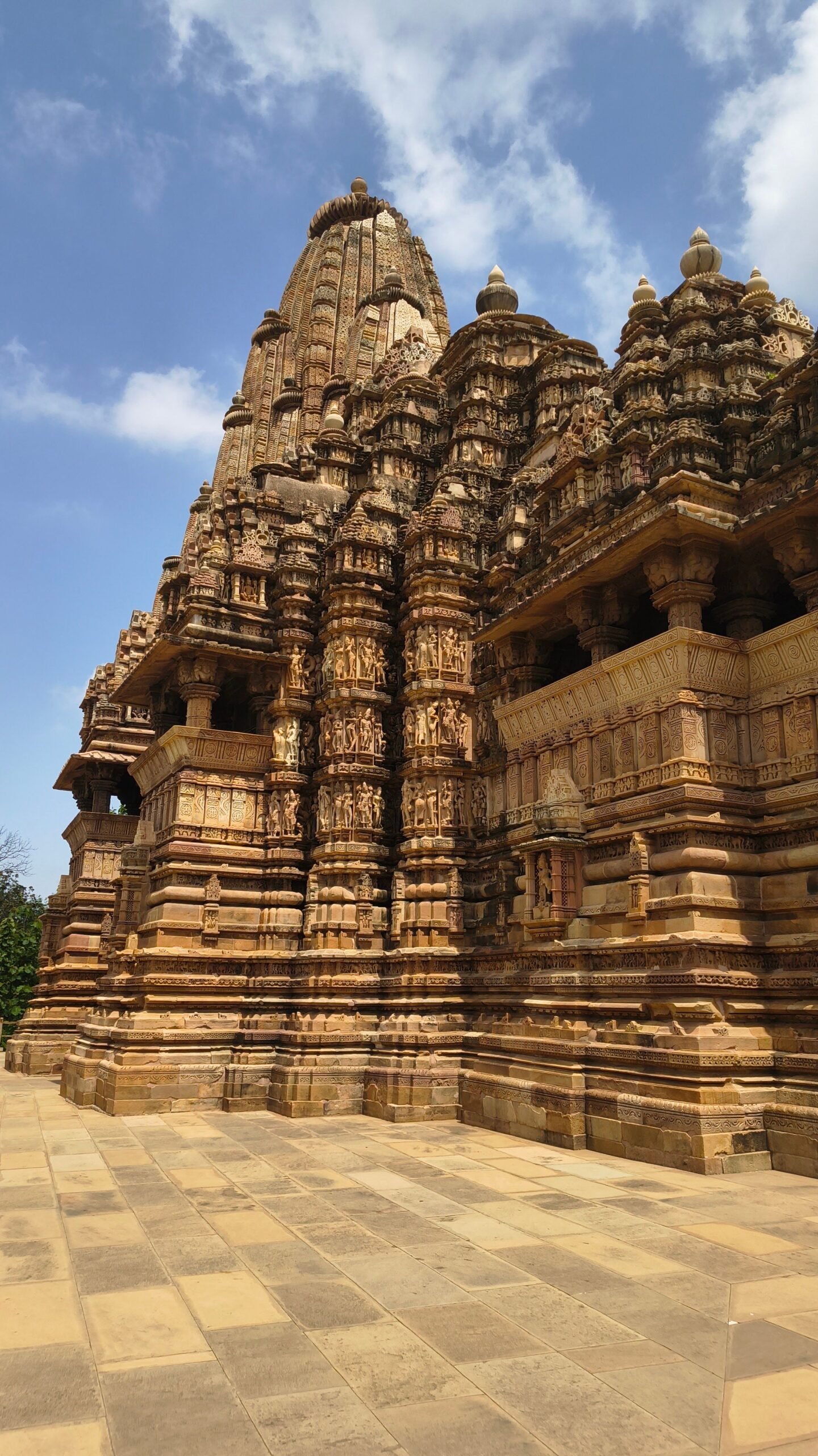 Carved sandstone temple spires at Khajuraho, Madhya Pradesh