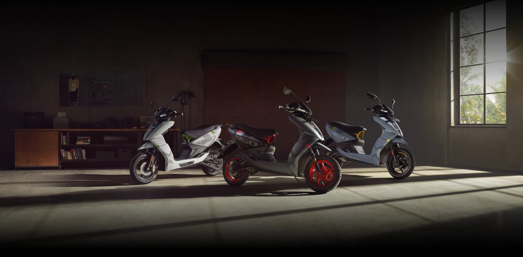 Ather 450X lined up with other electric scooters