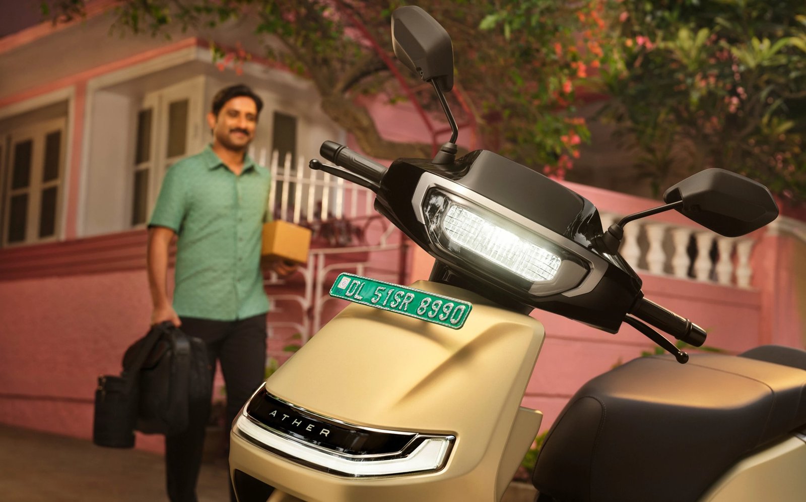 Ather Konarc electric scooter parked outside a home