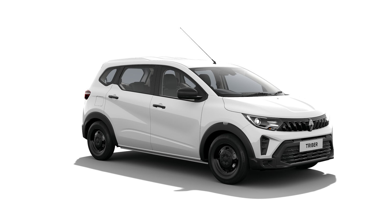 Renault Triber in Ice Cool White, front three-quarter studio cutout