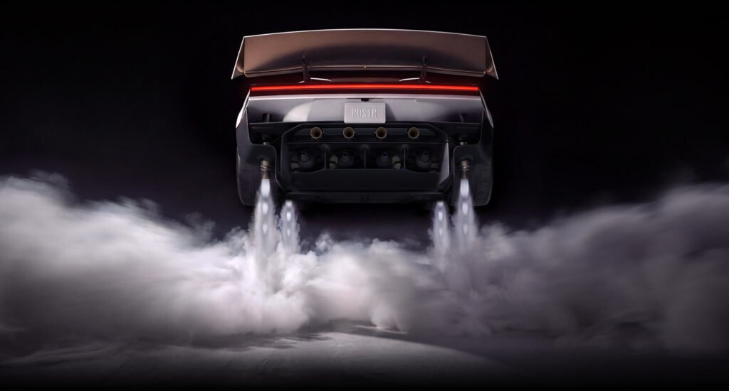Tesla Roadster cold-gas thrusters firing under the rear of the car